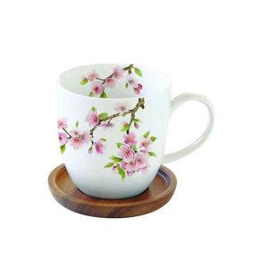 EasyLife - Kubek porcelanowy z podkładką akacjową