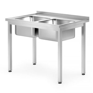 Hendi - Stół z dwoma zlewami , bez półki - skręcany, HENDI, Kitchen Line, Lokalizacja komory - pośrodku, 1000x700x(H)850 mm, 1000x700x(H)850mm Wariant podstawowy