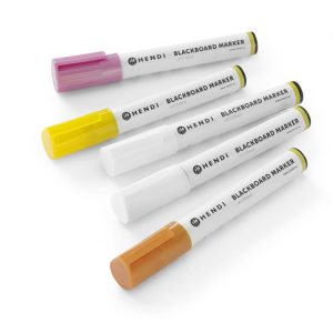 Hendi - Markery kredowe ścięta końcówka 6mm, żółty, różowy, brązowy, 2 x biały - zestaw 5 szt. Wariant podstawowy