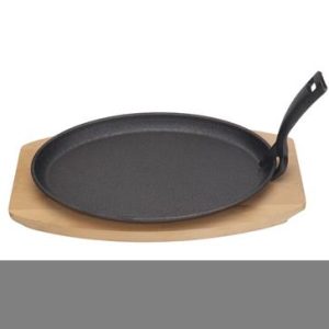 Hendi - Półmisek żeliwny z drewnianą podstawą i uchwytem, HENDI, czarny, 280x140x(H)30mm Wariant podstawowy