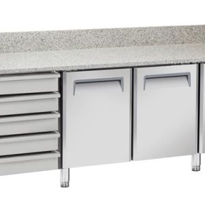 Hendi - Stół chłodniczy do pizzy 2-drzwiowy z 5 szufladami i blatem granitowym, Arktic, 362L, srebrny, 220-240V/210W, 2025x800x(H)1040mm Wariant podstawowy