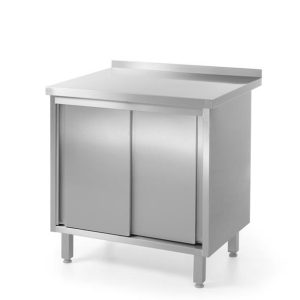 Hendi - Stół przyścienny, z szafką z drzwiami suwanymi - spawany Stół przyścienny z półką