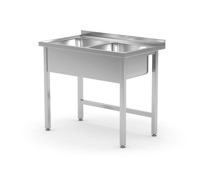 Hendi - Stół z dwoma zlewami bez półki - spawany, o wym. 1000x600x850 mm Wariant podstawowy