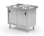 Hendi - Stół z dwoma zlewami, szafka z drzwiami suwanymi, o wym. 1000x600x850 mm Wariant podstawowy