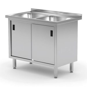 Hendi - Stół z dwoma zlewami, szafka z drzwiami suwanymi, o wym. 1000x600x850 mm Wariant podstawowy