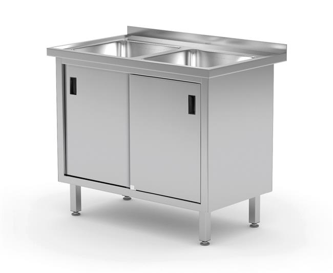 Hendi - Stół z dwoma zlewami, szafka z drzwiami suwanymi, o wym. 1000x600x850 mm Wariant podstawowy