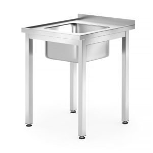 Hendi - Stół ze zlewem 1-komorowym – skręcany, głębokość 600 mm, HENDI, Kitchen Line, Lokalizacja komory - pośrodku, 600x600x(H)850mm Wariant podstawowy