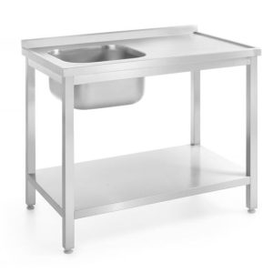 Hendi - Stół ze zlewem 1-komorowym i półką – skręcany, głębokość 600 mm, HENDI, Kitchen Line, Lokalizacja komory - po lewej, 1000x600x(H)850mm Wariant podstawowy