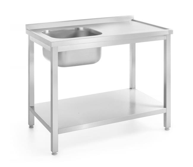Hendi - Stół ze zlewem 1-komorowym i półką – skręcany, głębokość 600 mm, HENDI, Kitchen Line, Lokalizacja komory - po lewej, 1000x600x(H)850mm Wariant podstawowy