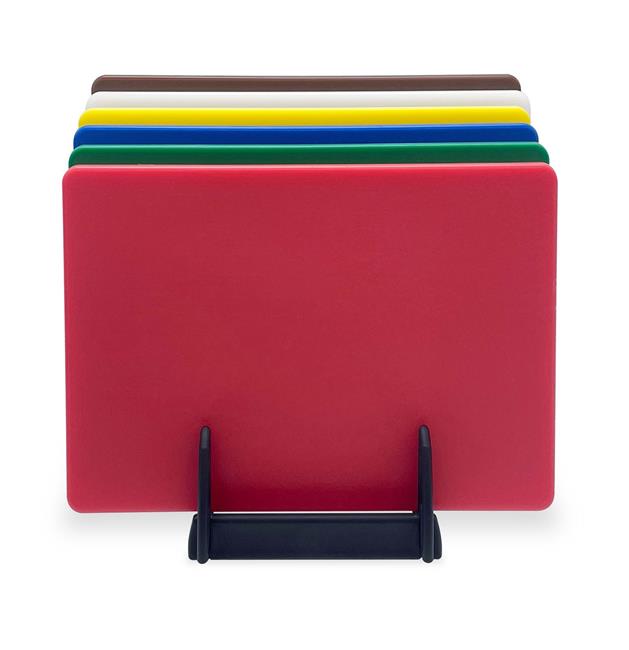 Hendi - Zestaw 6 desek do krojenia HACCP ze stojakiem, HENDI, 6 szt., 450x300x(H)10mm Wariant podstawowy